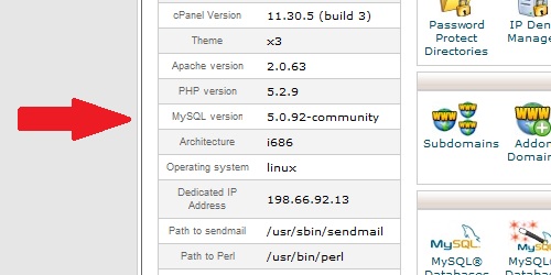 cPanel MySQL Version