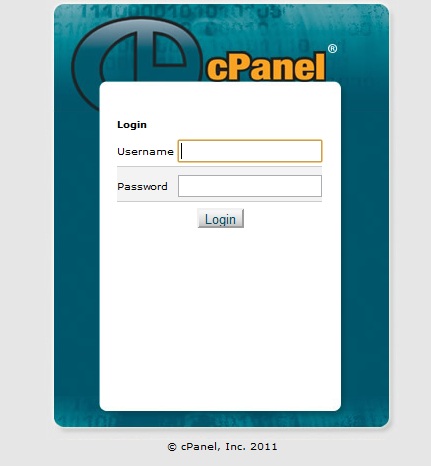 cPanel login screen